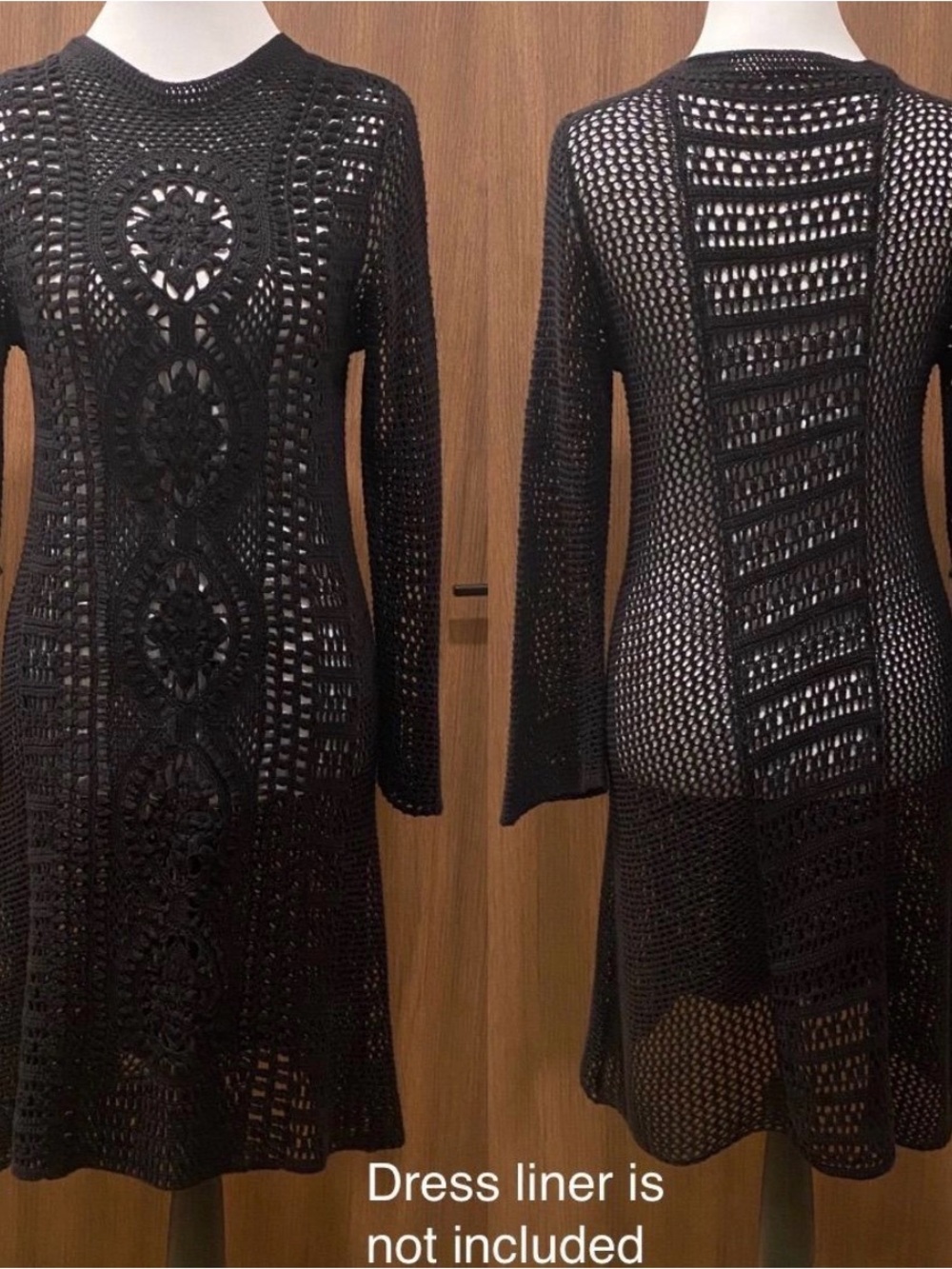 Free People Black Crochet Knit Long Sleeve Dress
